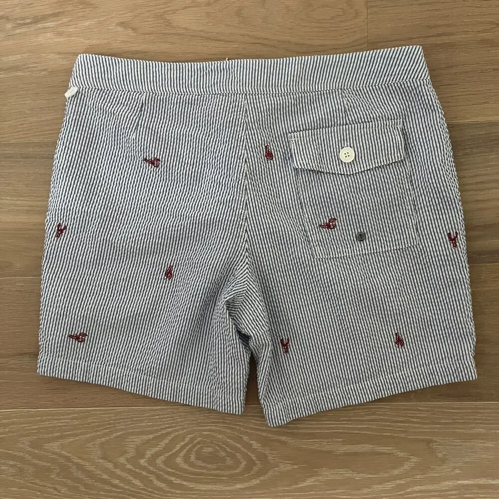 J Crew Mens Swim Shorts Seersucker Striped Lobster embroidered 7
